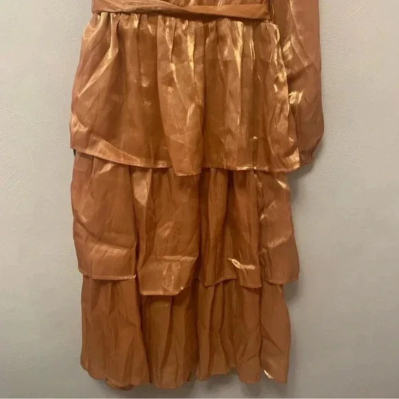 Lulus Sweet Excellence Shiny Rust Orange One-Shoulder Tiered Dress Medium NWT - Picture 10 of 15